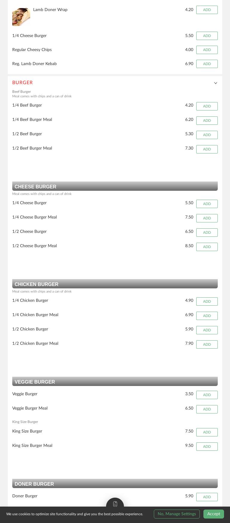 Eastern Delight Menu