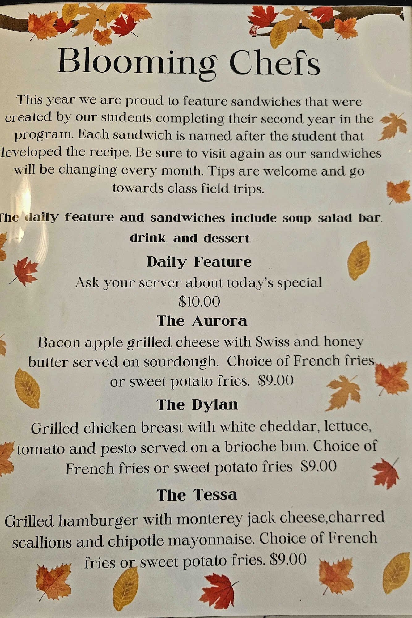 Blooming Chefs Restaurant Menu