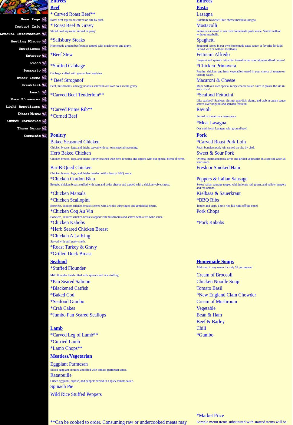 C C Catering Inc Menu
