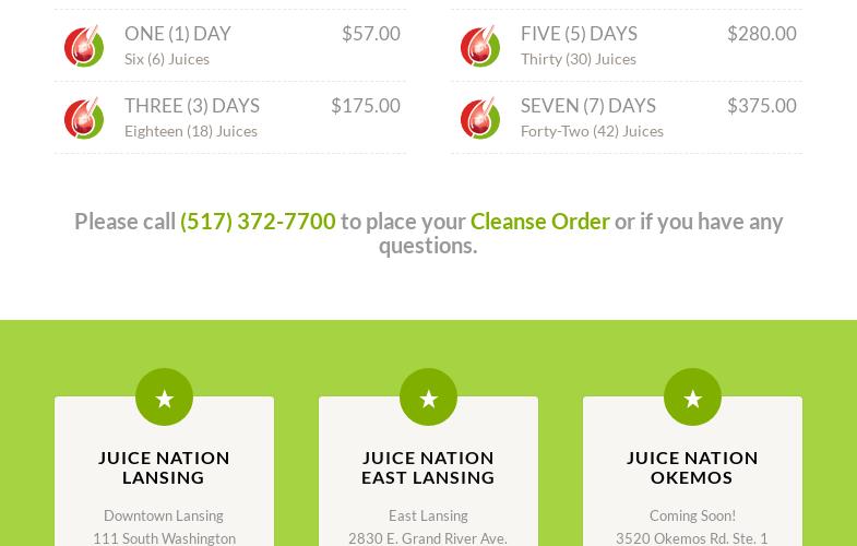 Juice Nation East Lansing Menu