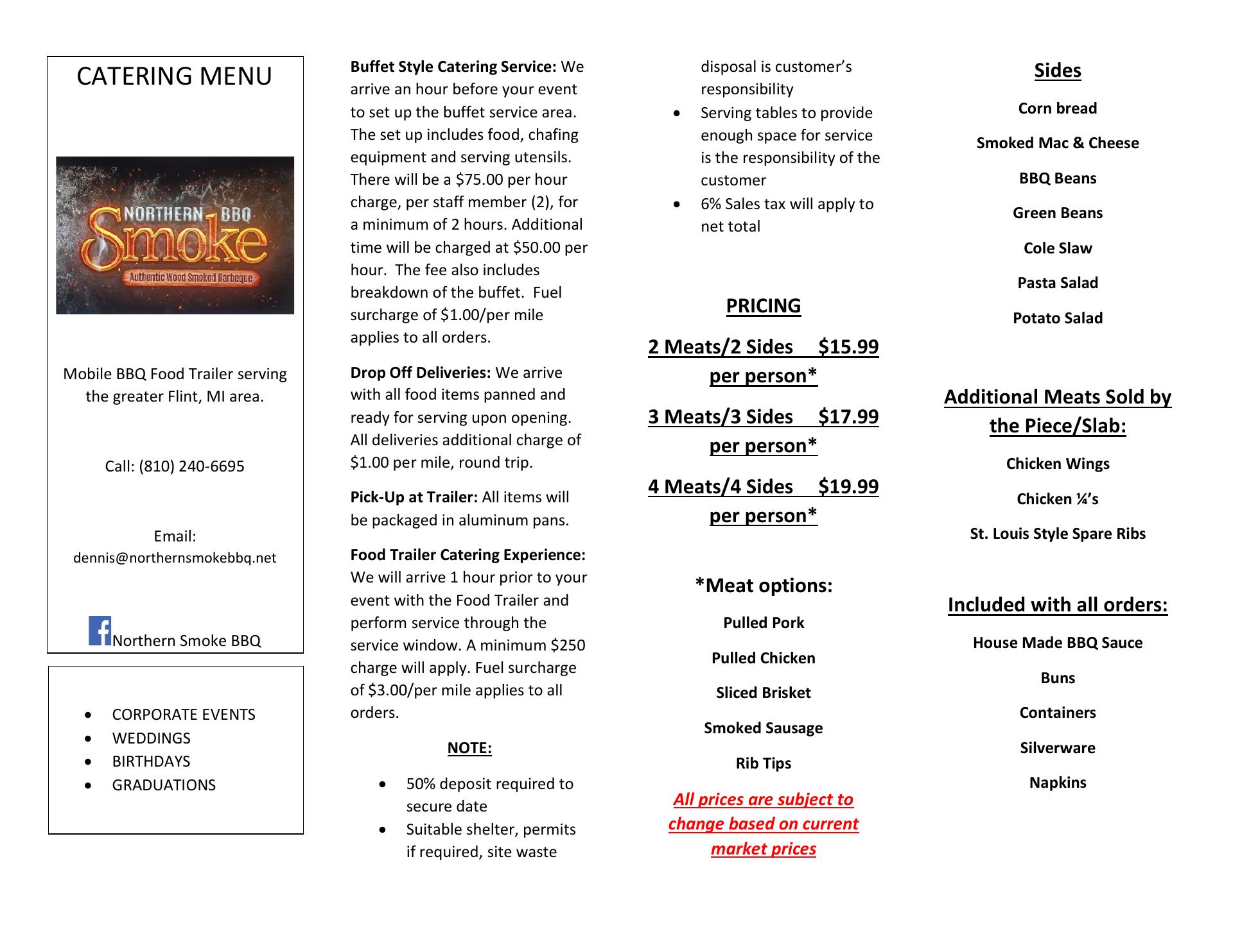 Northern Smoke BBQ Menu