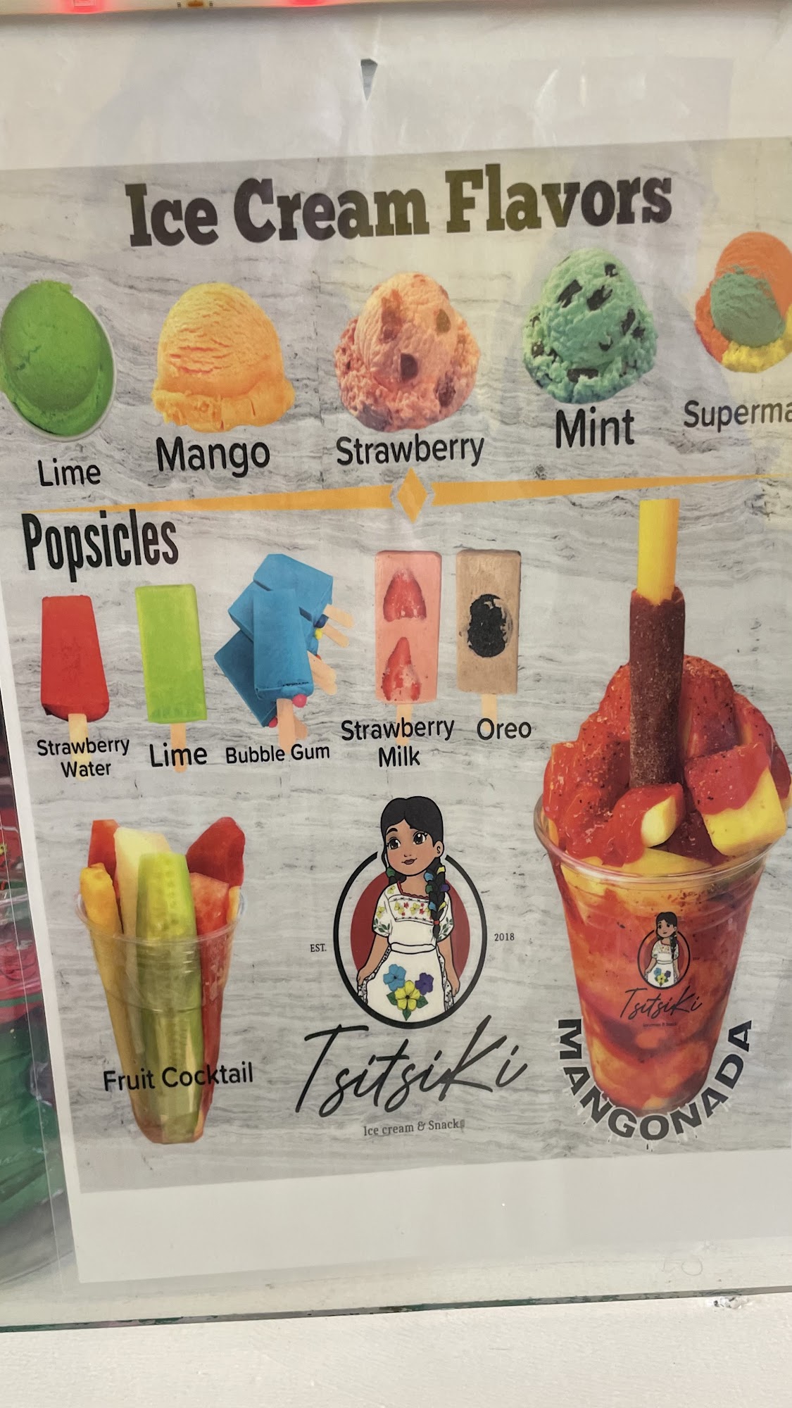 Tsitsiki Ice Cream Shop Menu