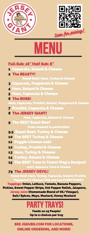 Jersey Giant SUBS! Menu