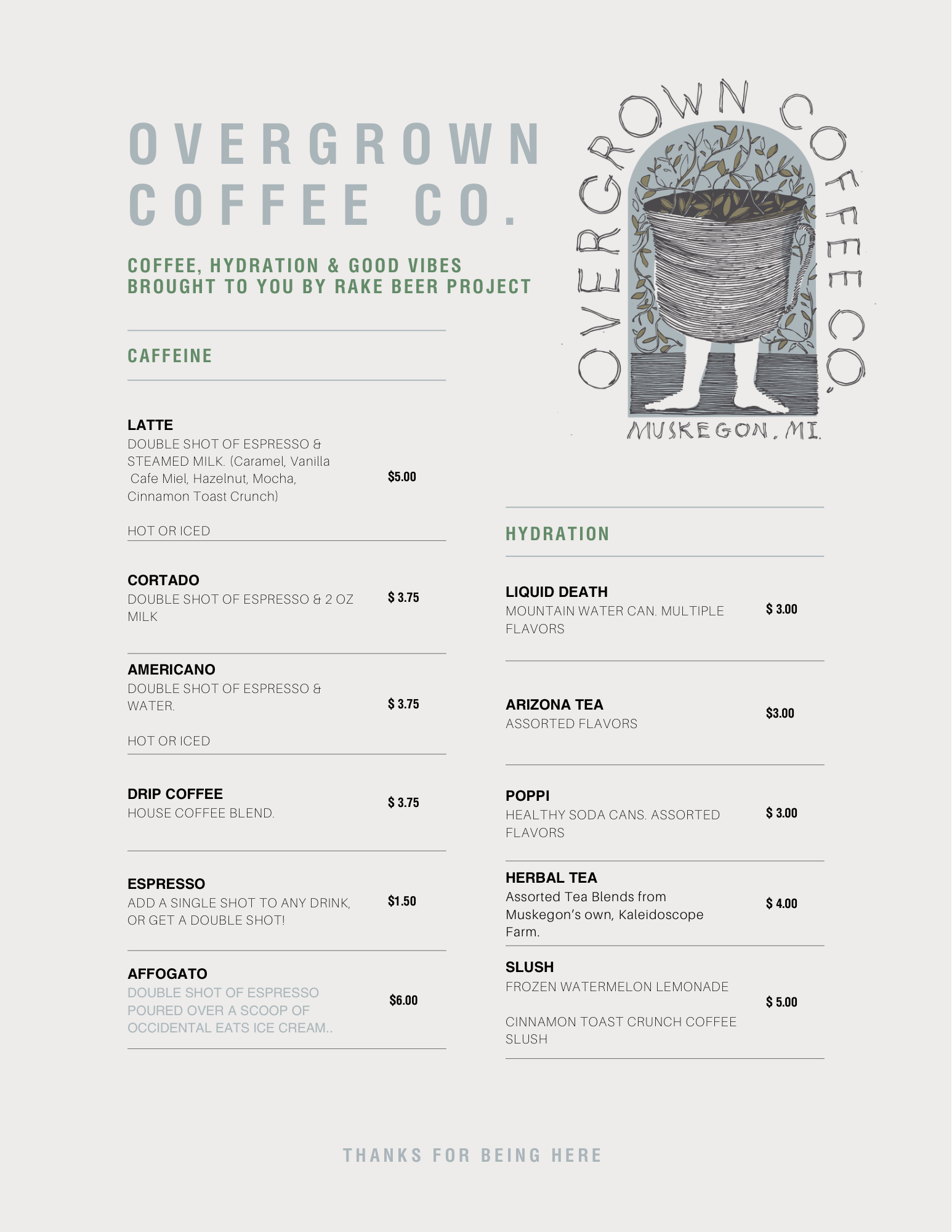 Overgrown Coffee Co. Menu