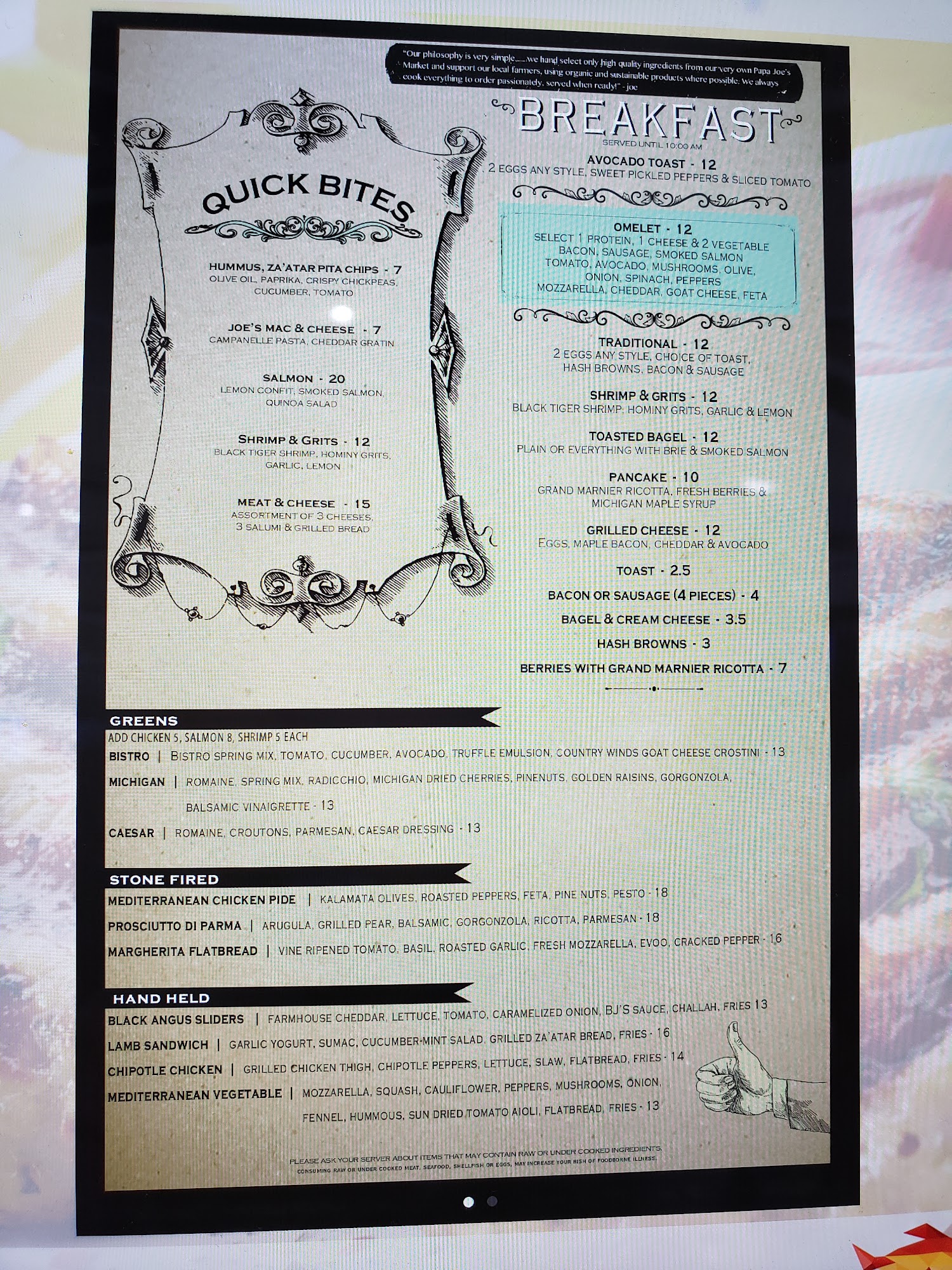 Papa Joe’s Bistro & Market Menu