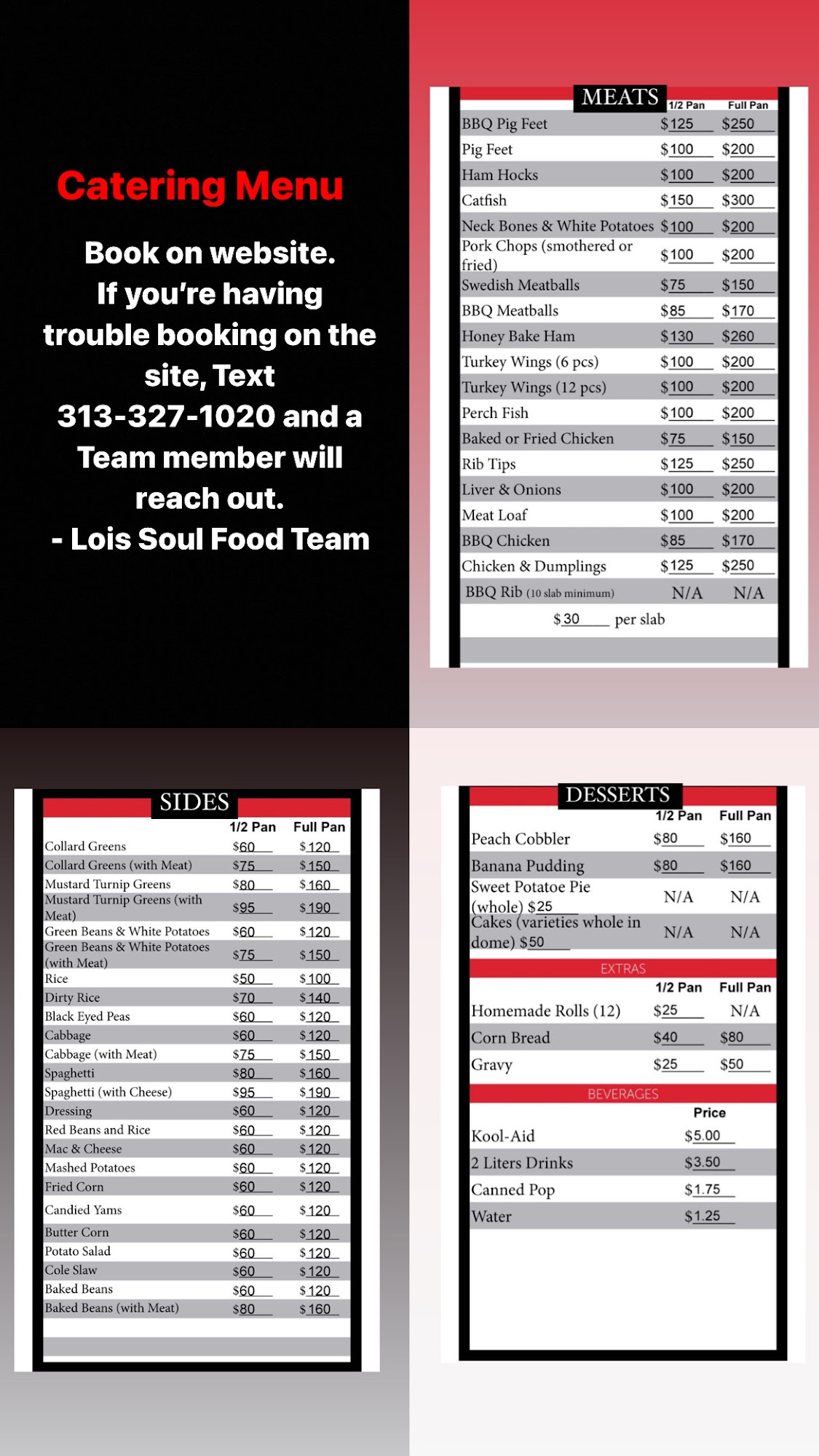 Lois soul food and catering Menu
