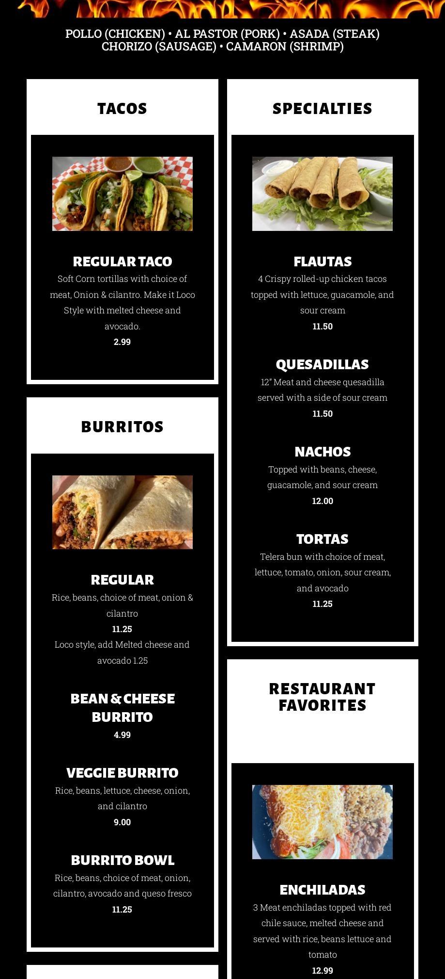 Dos Locos Burritos Menu