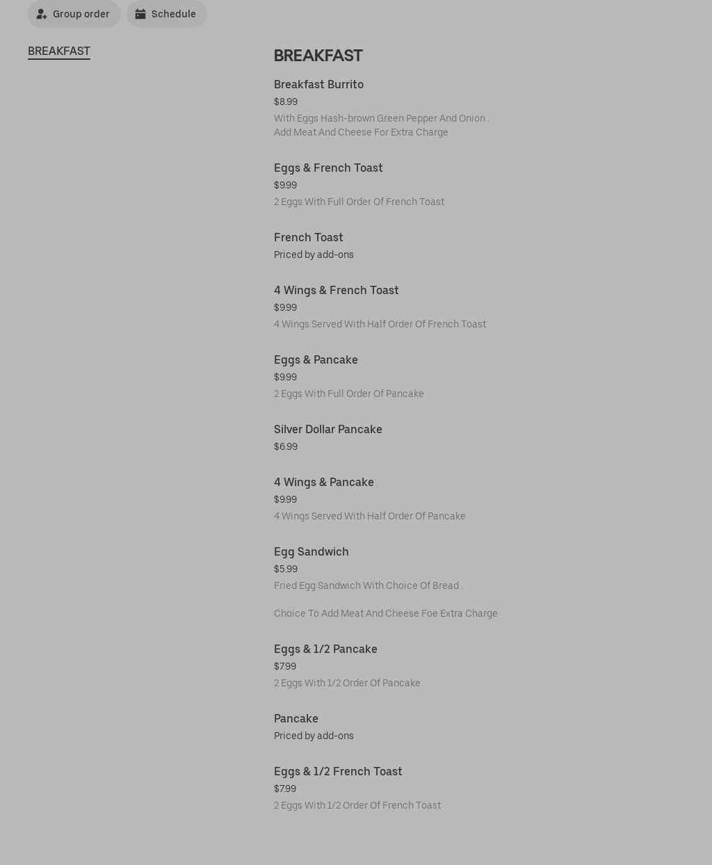 Zee's Breakfast Menu