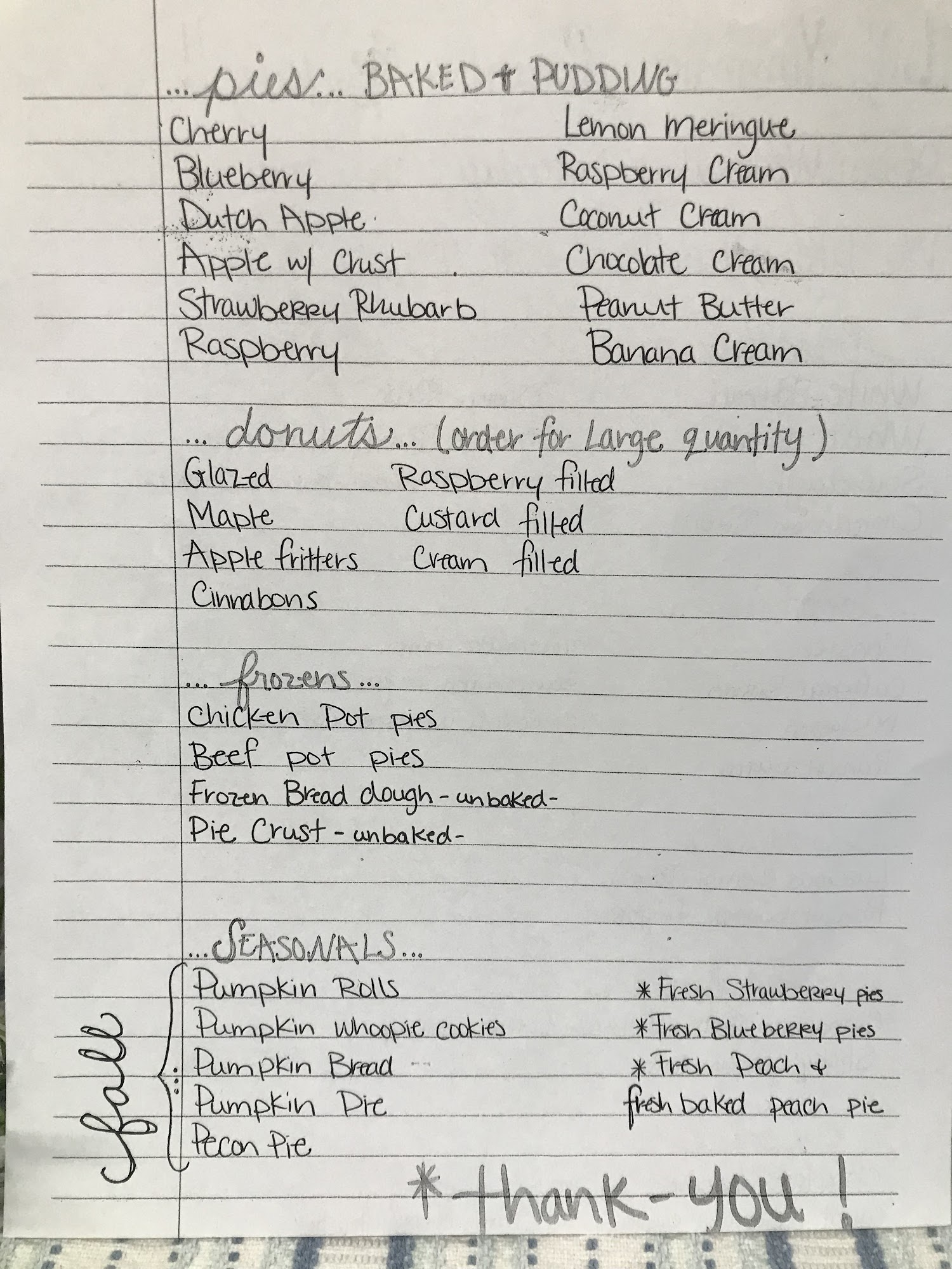 Lil Yummies Country Bakery Menu