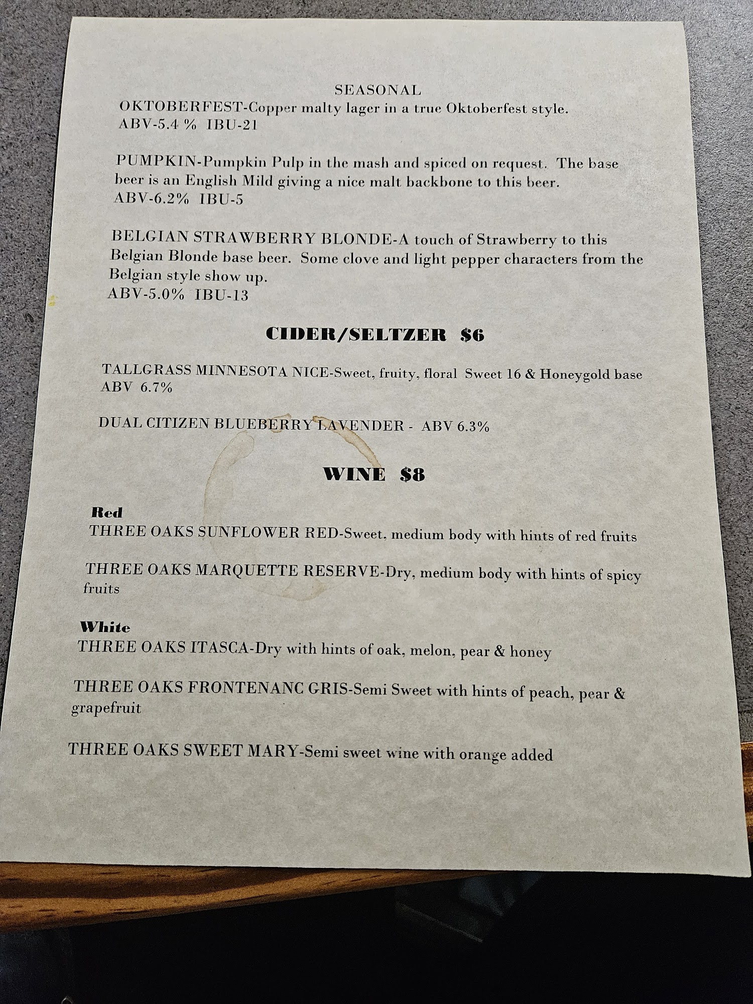 Lost Saint Brewing Company Menu