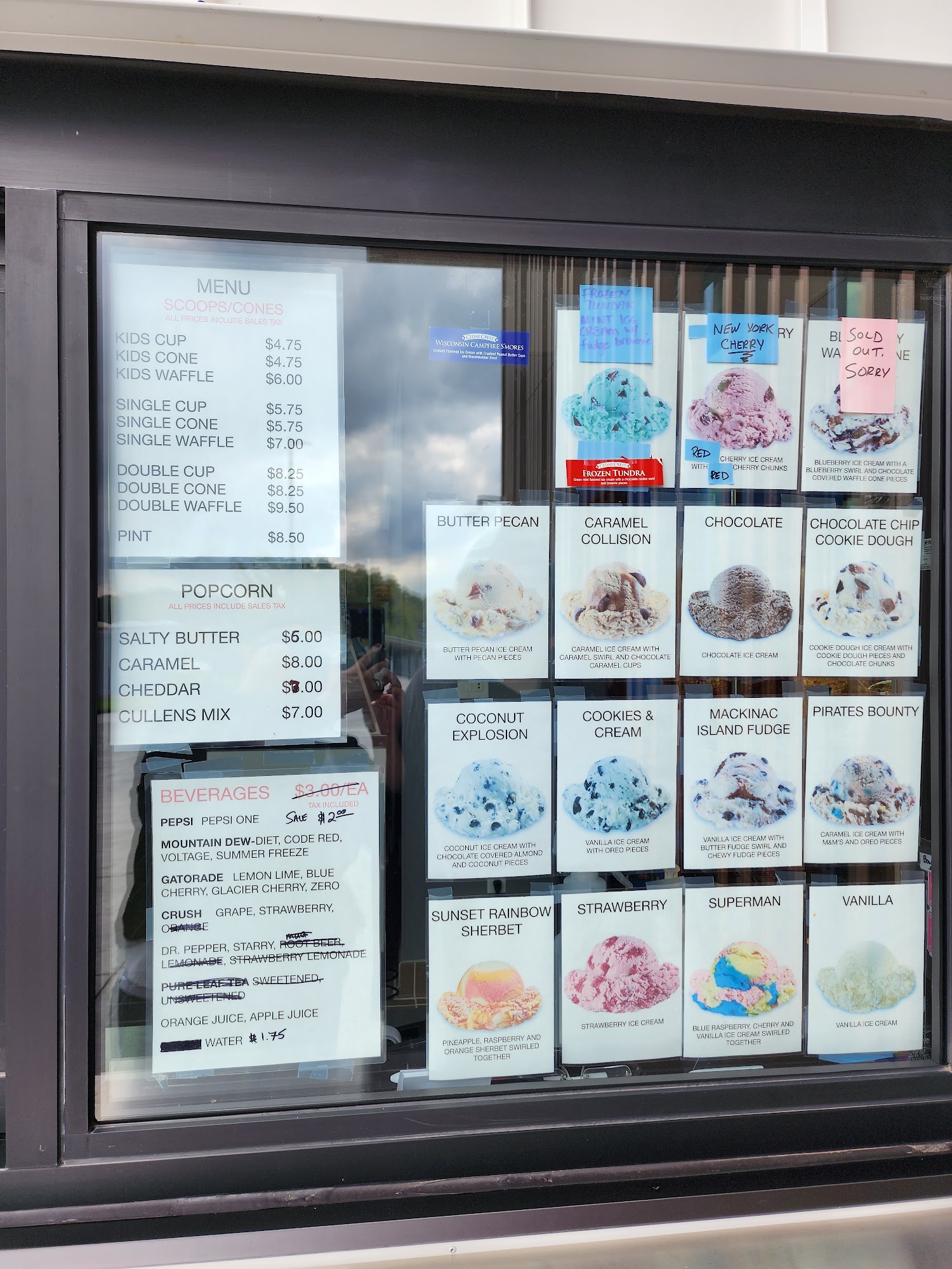 Cullens Ice Cream on The River Menu