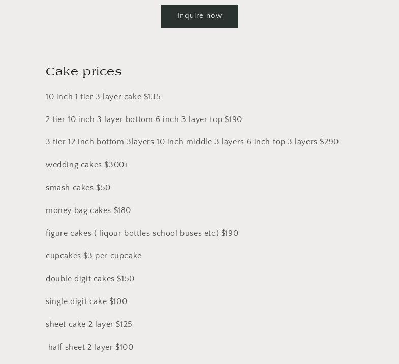 Cakes by Jerilyn Mariee Menu