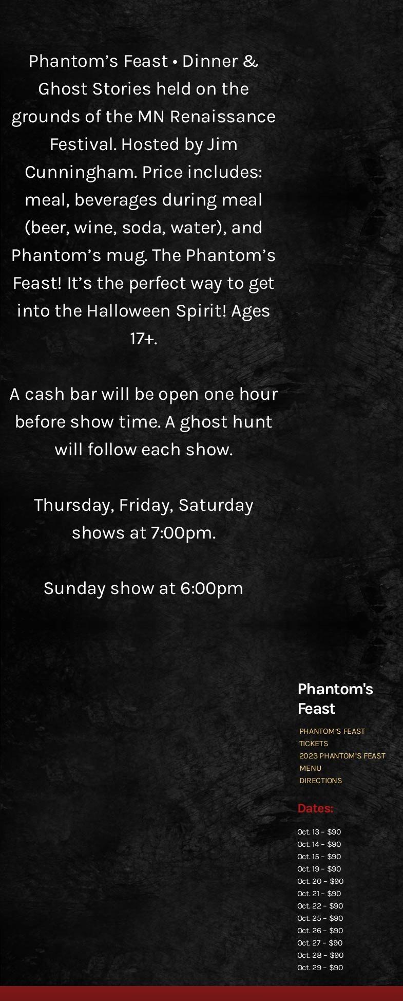 Phantom's Feast Menu