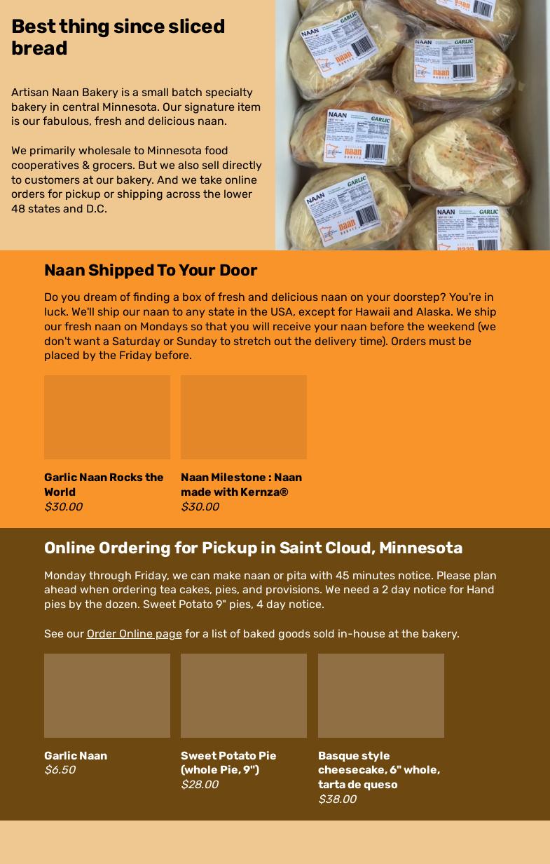 Artisan Naan Bakery Menu