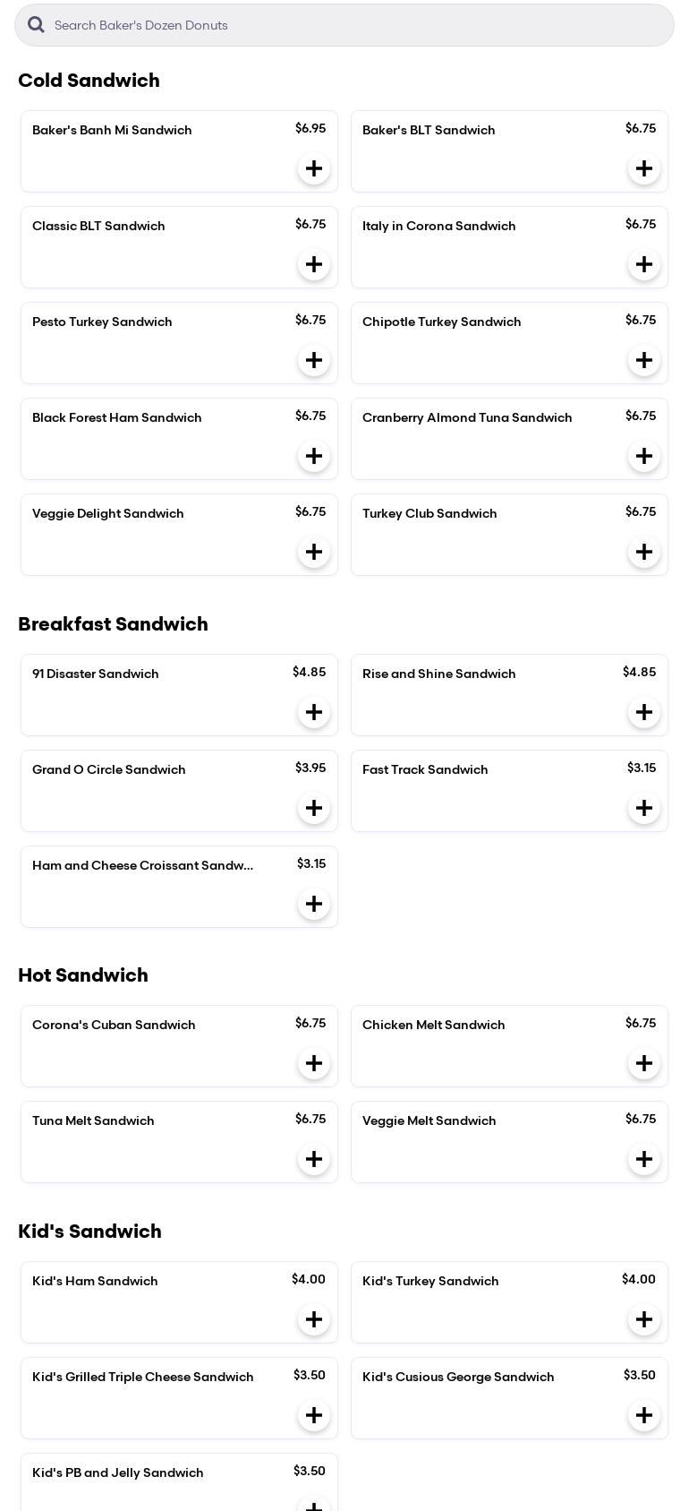 Baker's Dozen Donuts Menu
