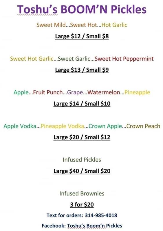 Toshu's BoomNPickles Menu