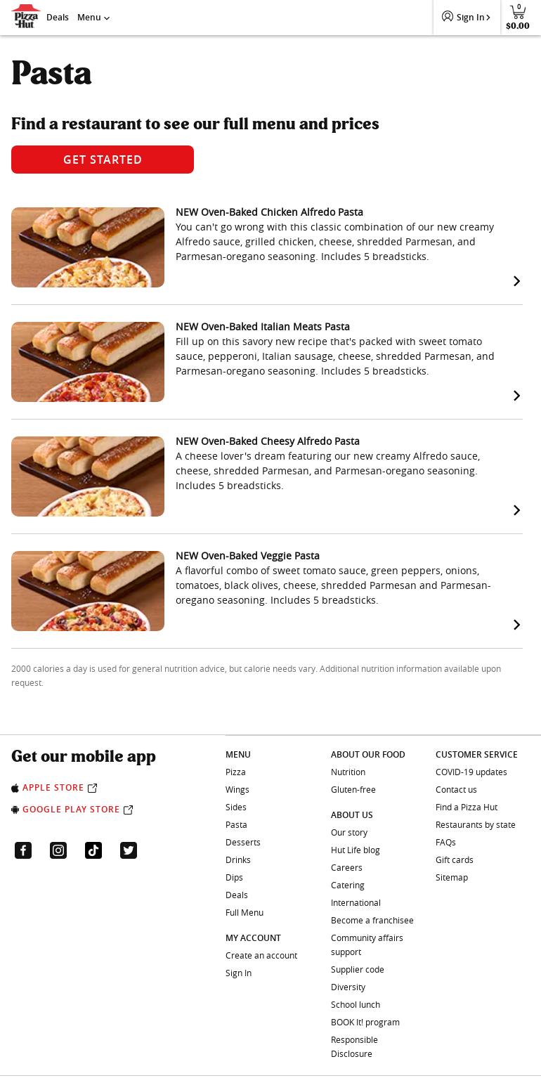 Pizza Hut Menu