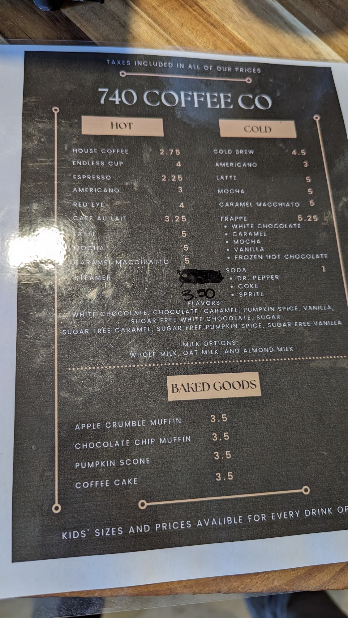 740 Coffee Company Menu