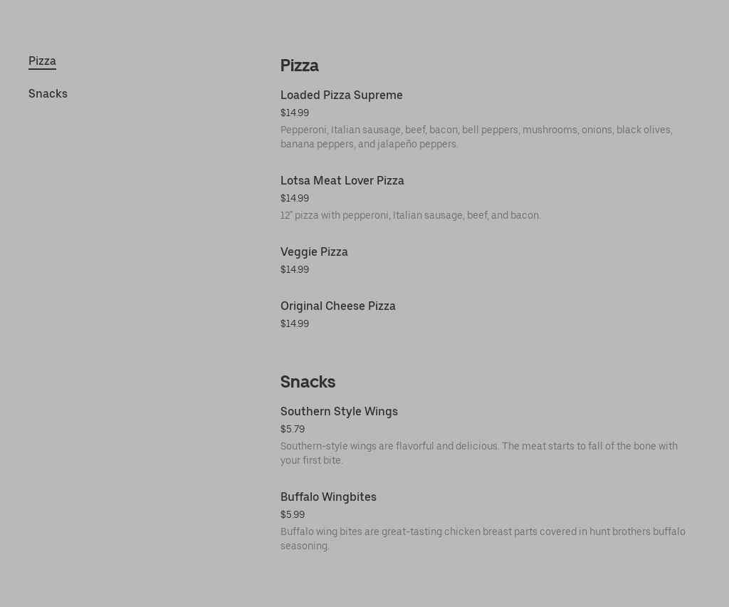 Hunt Brothers Pizza Menu