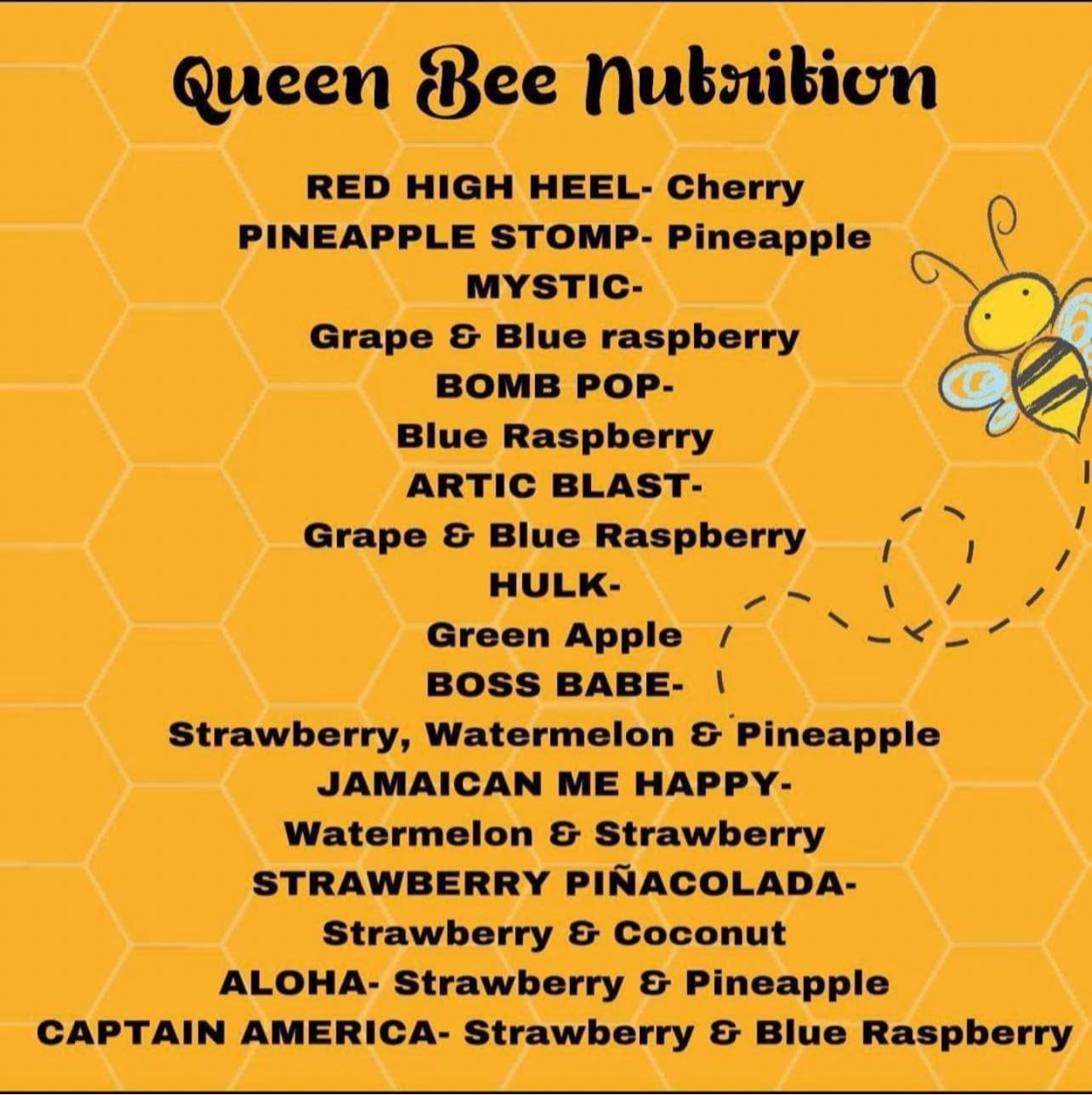 Queen Bee Nutrition Menu