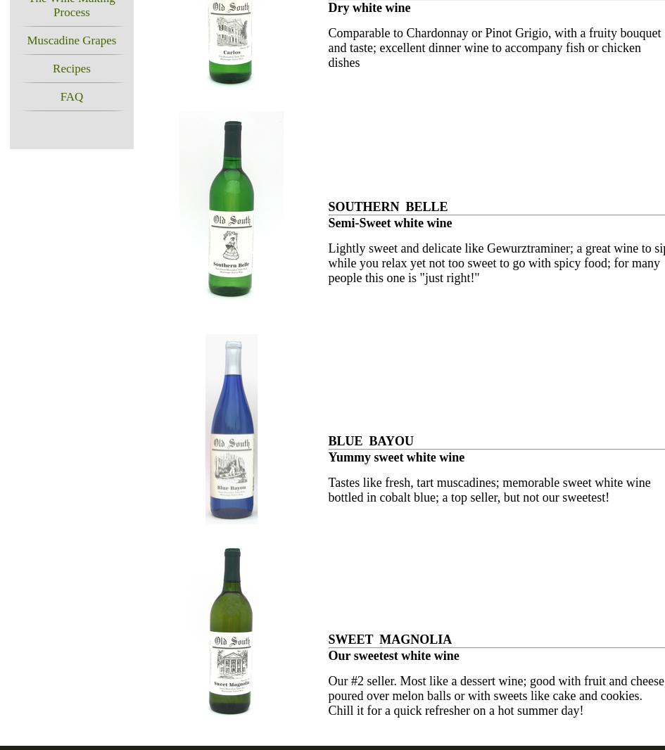 Old South Winery Menu