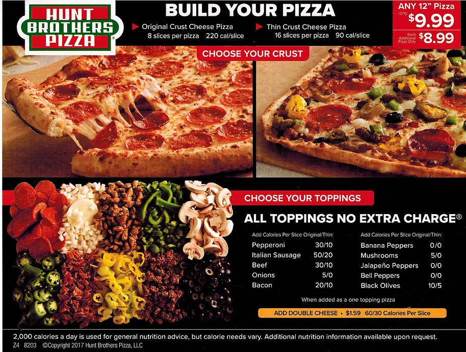 Hunt Brother's Pizza Menu