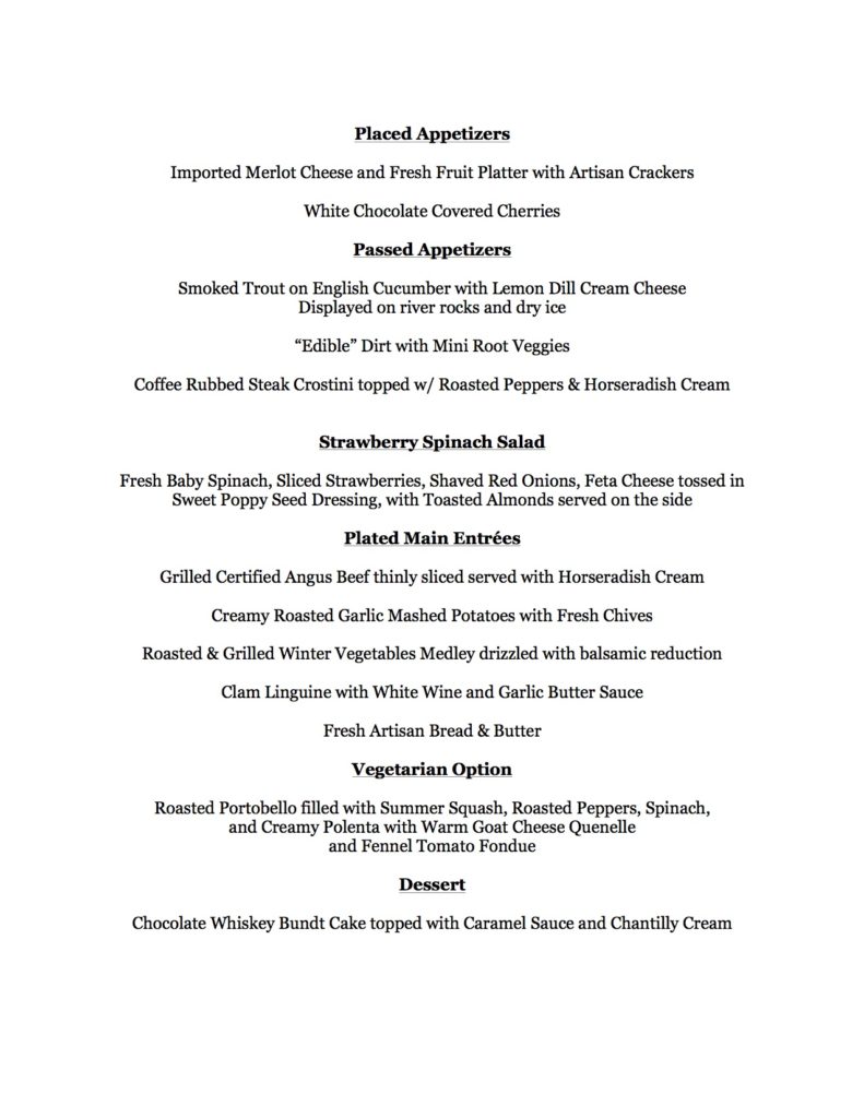 Catering Under the Big Sky Menu