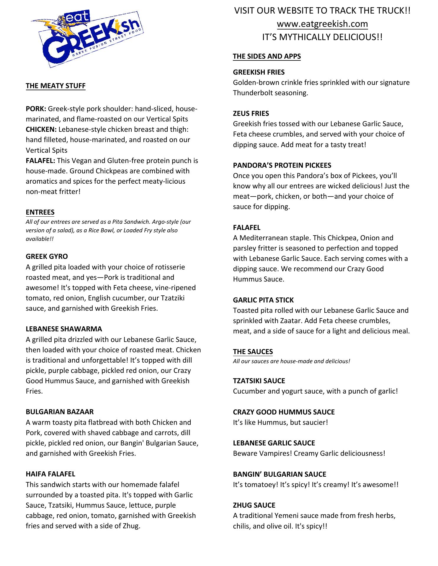 Eat Greekish Menu