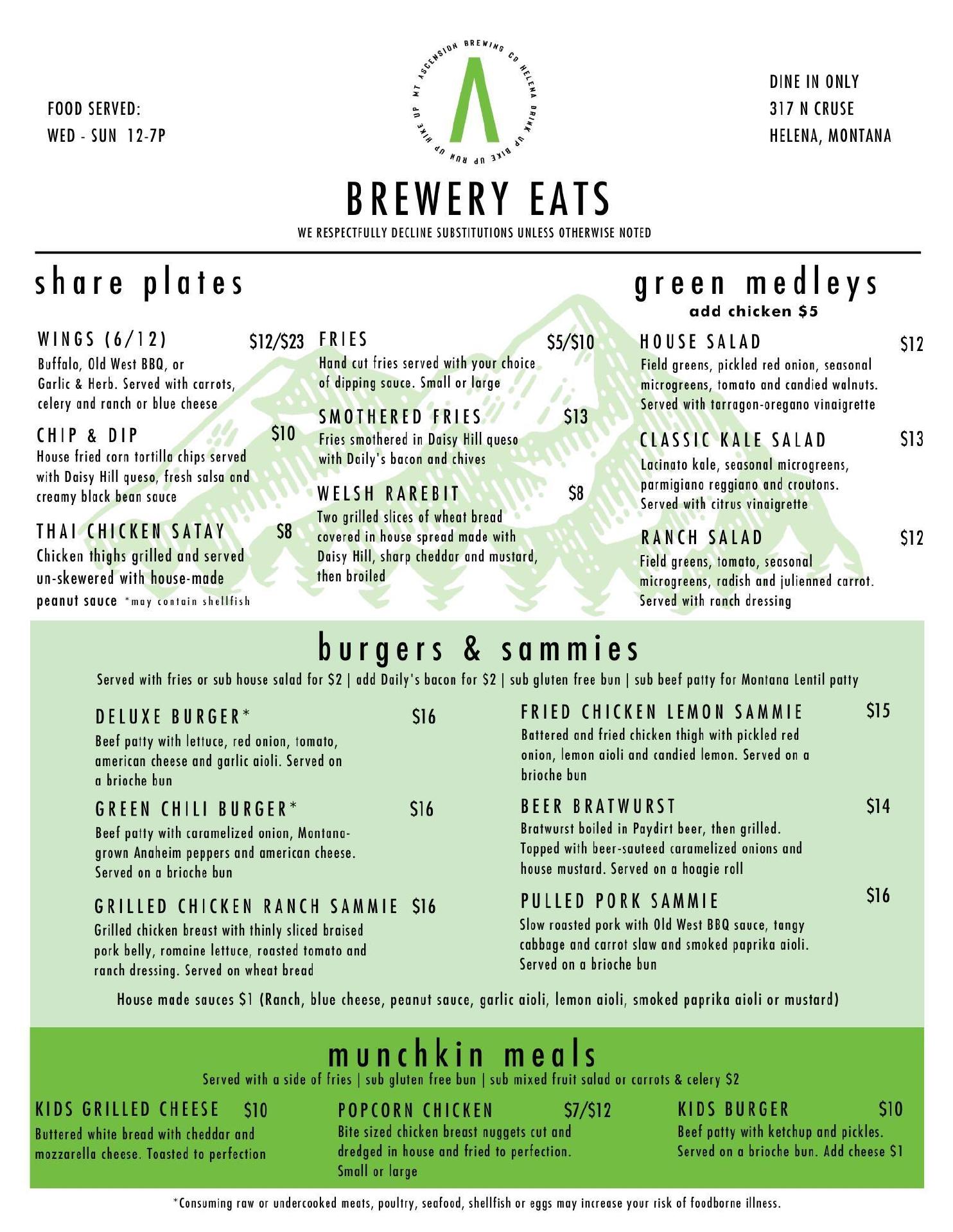 Mt Ascension Brewing Menu