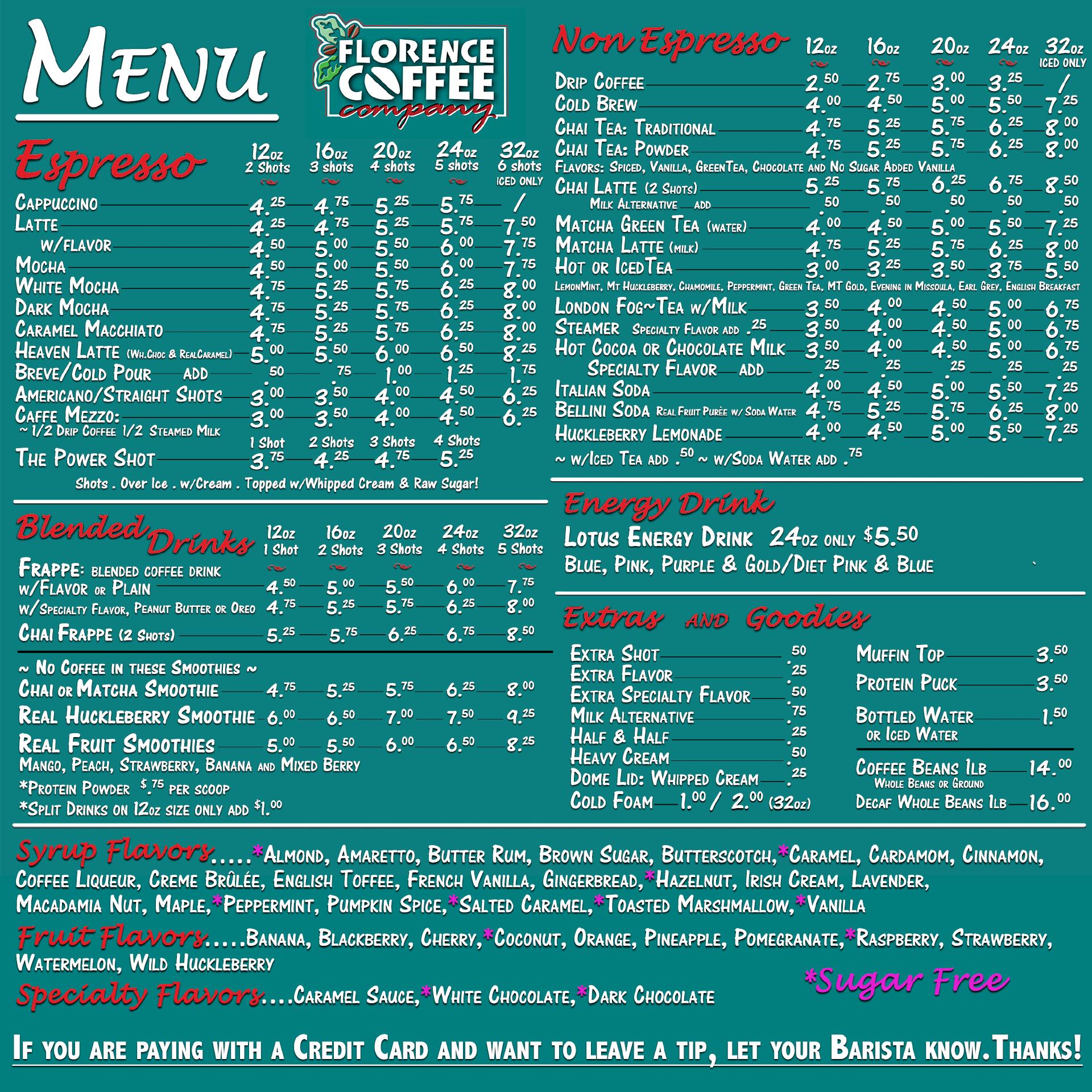 Florence Coffee Company Menu