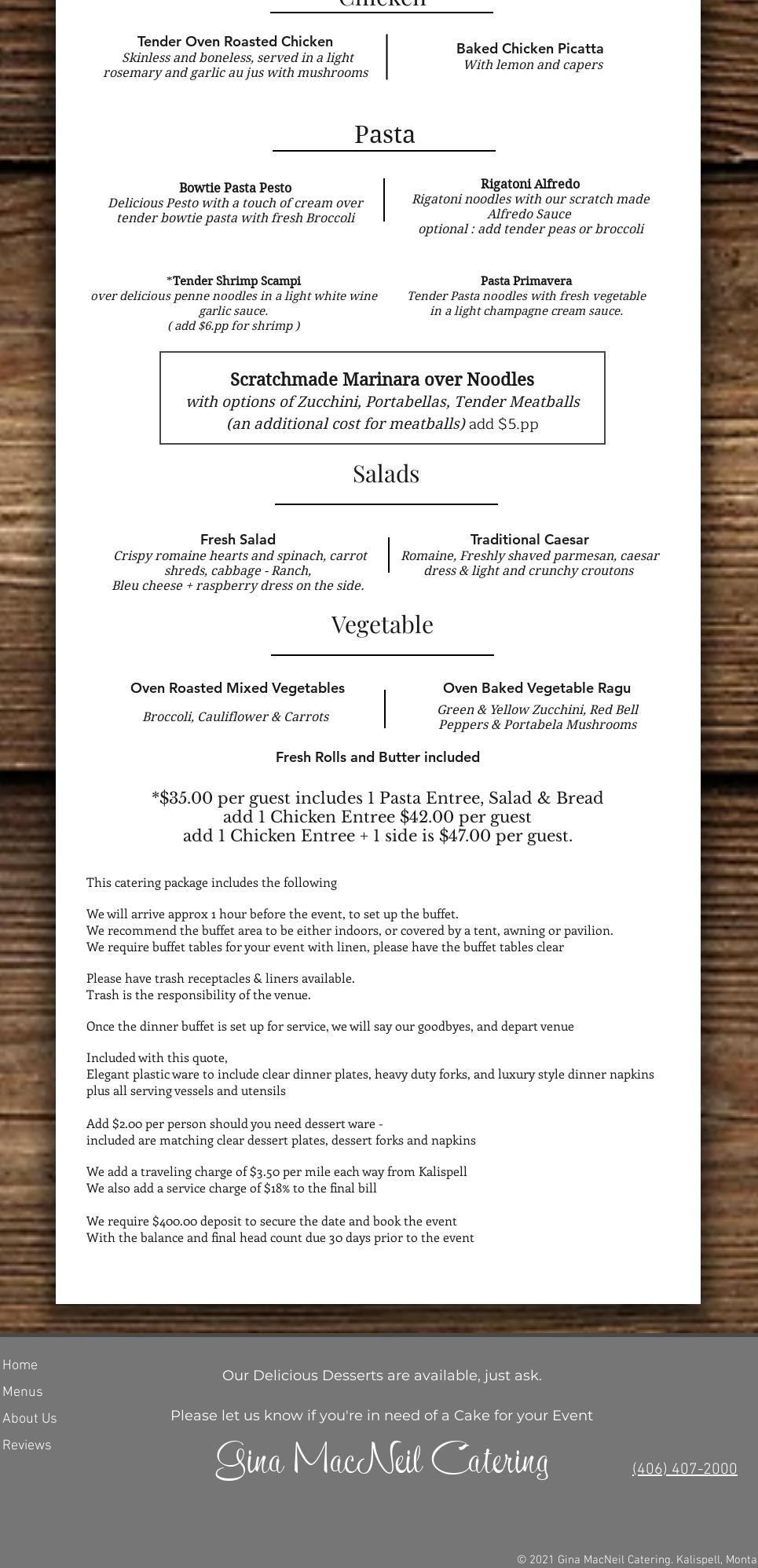 Gina MacNeil Catering for All Occasions Menu