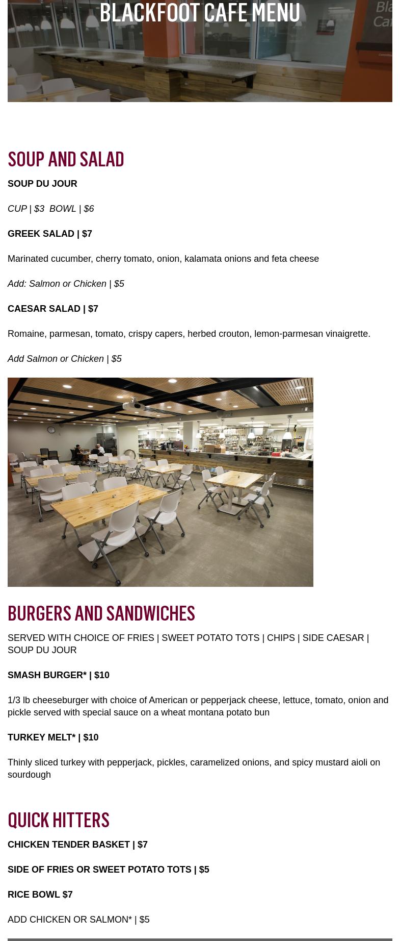 Blackfoot Cafe Menu