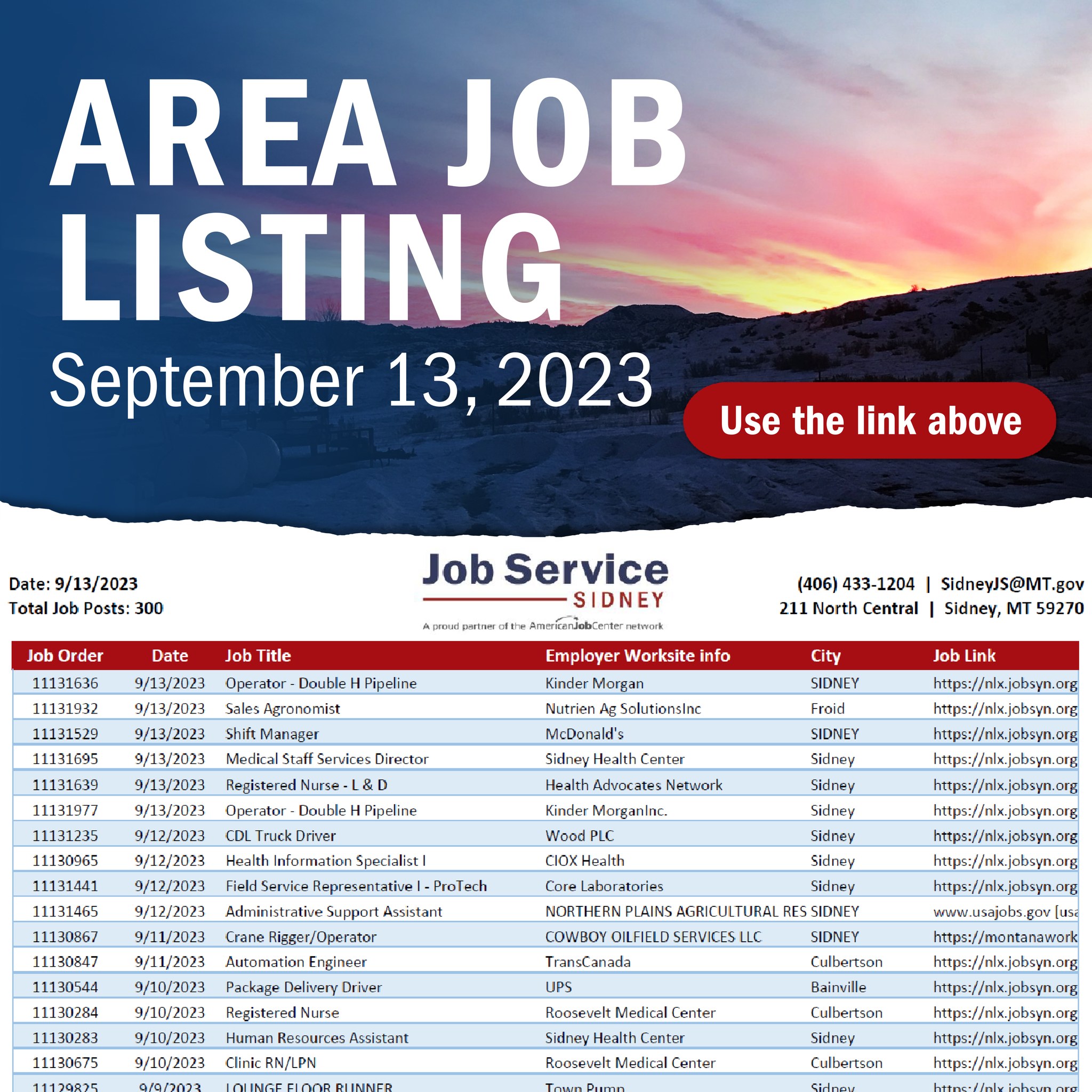 Sidney Job Service 211 N Central Ave, Sidney Montana 59270