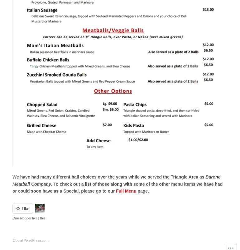 Barone Meatball Company Menu