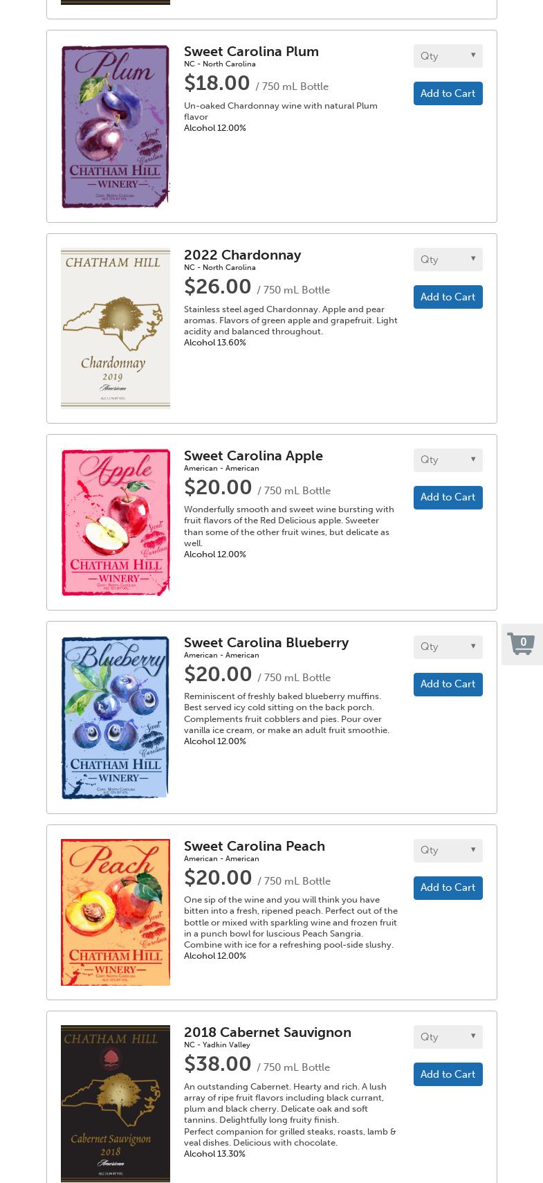 Chatham Hill Winery Menu