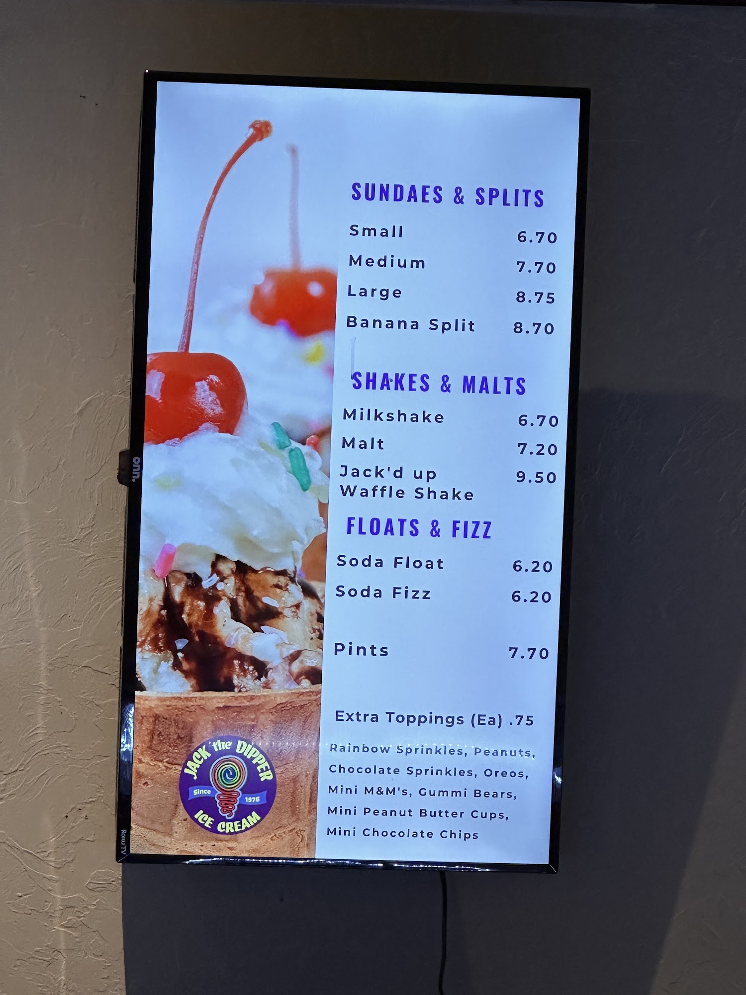 Jack the Dipper Ice Cream Franklin, NC Menu