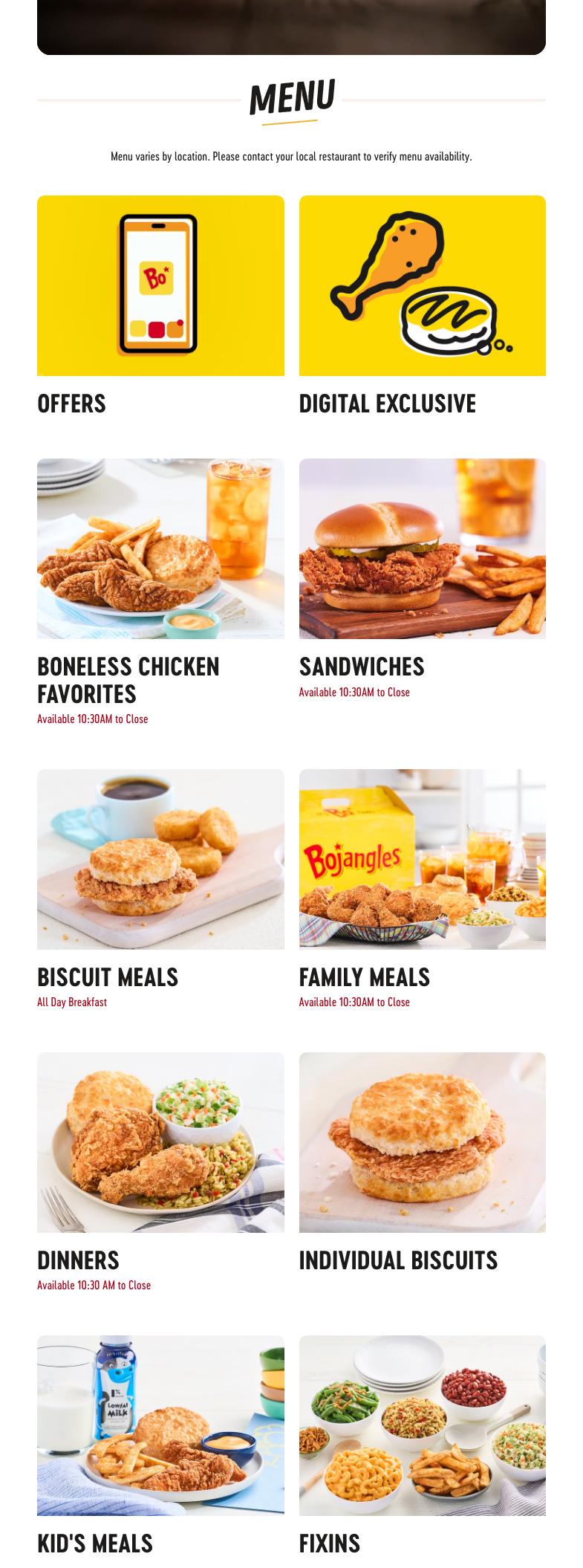 Bojangles Menu