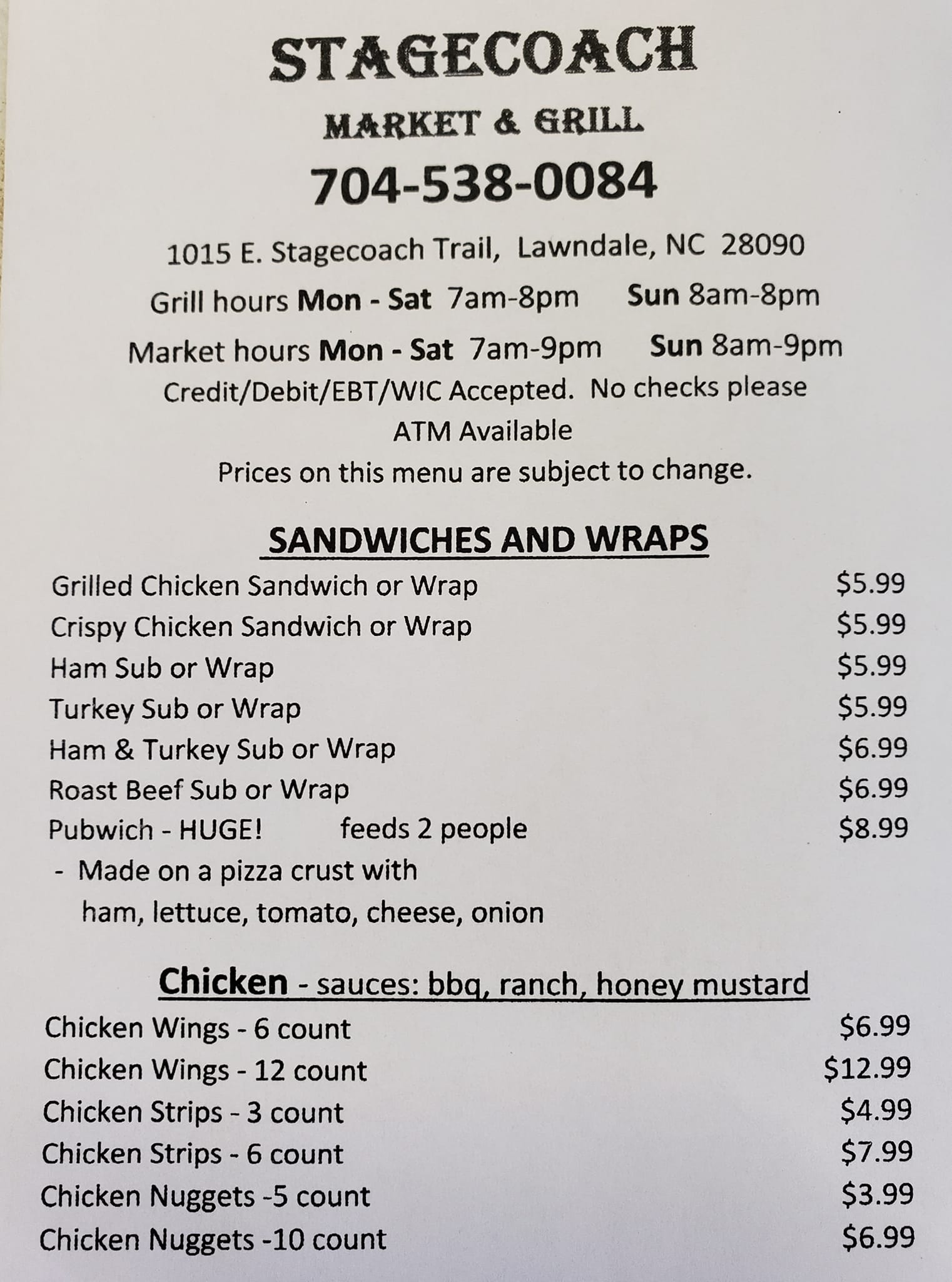 STAGECOACH MARKET & GRILL Lawndale NC Hours, Directions, Reviews