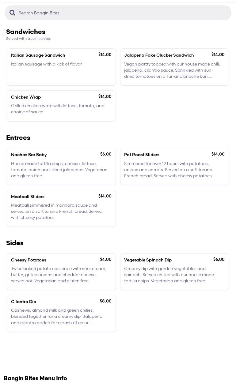 Bangin Bites Menu