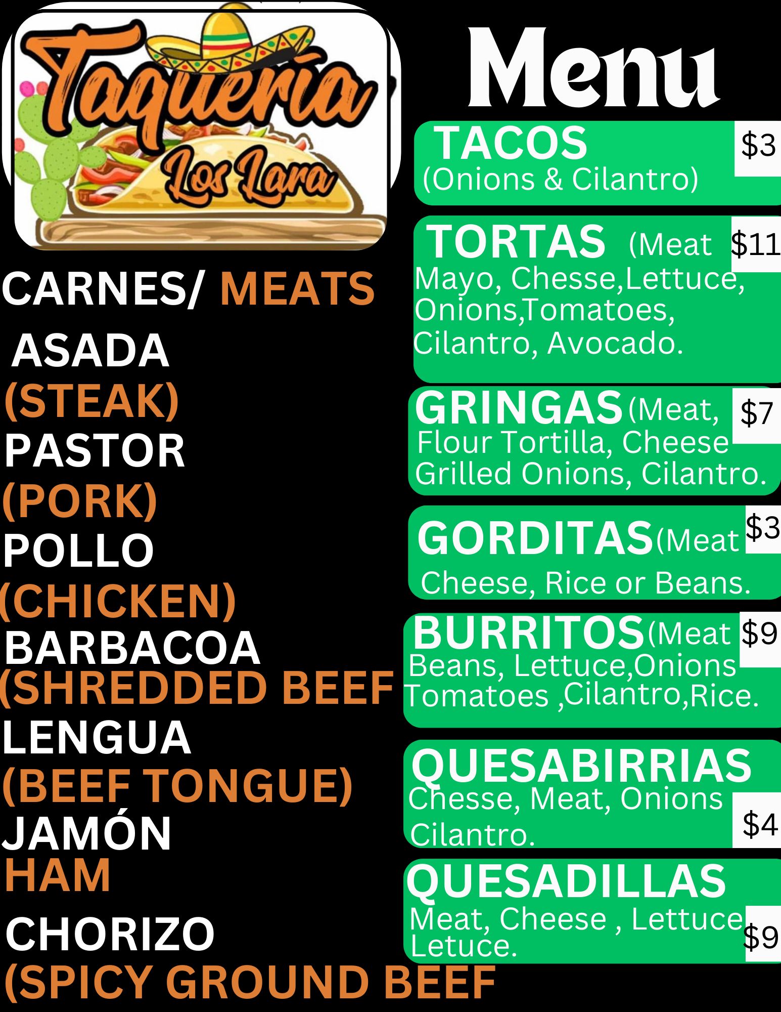 Taqueria Los Lara Menu