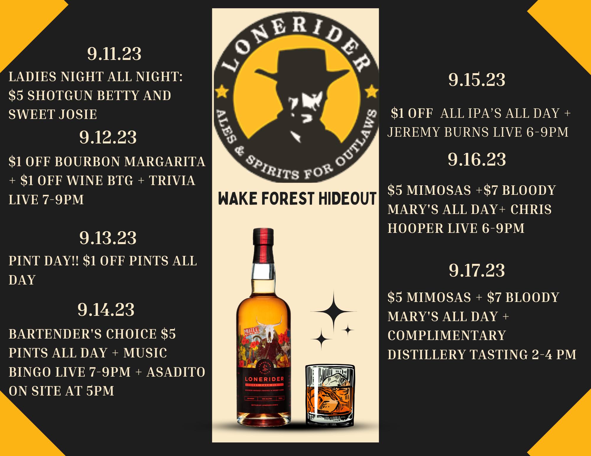 Lonerider Spirits at Wake Forest Microdistillery Menu