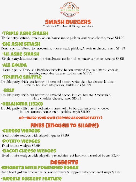 Kalman’s Get Smashed Menu