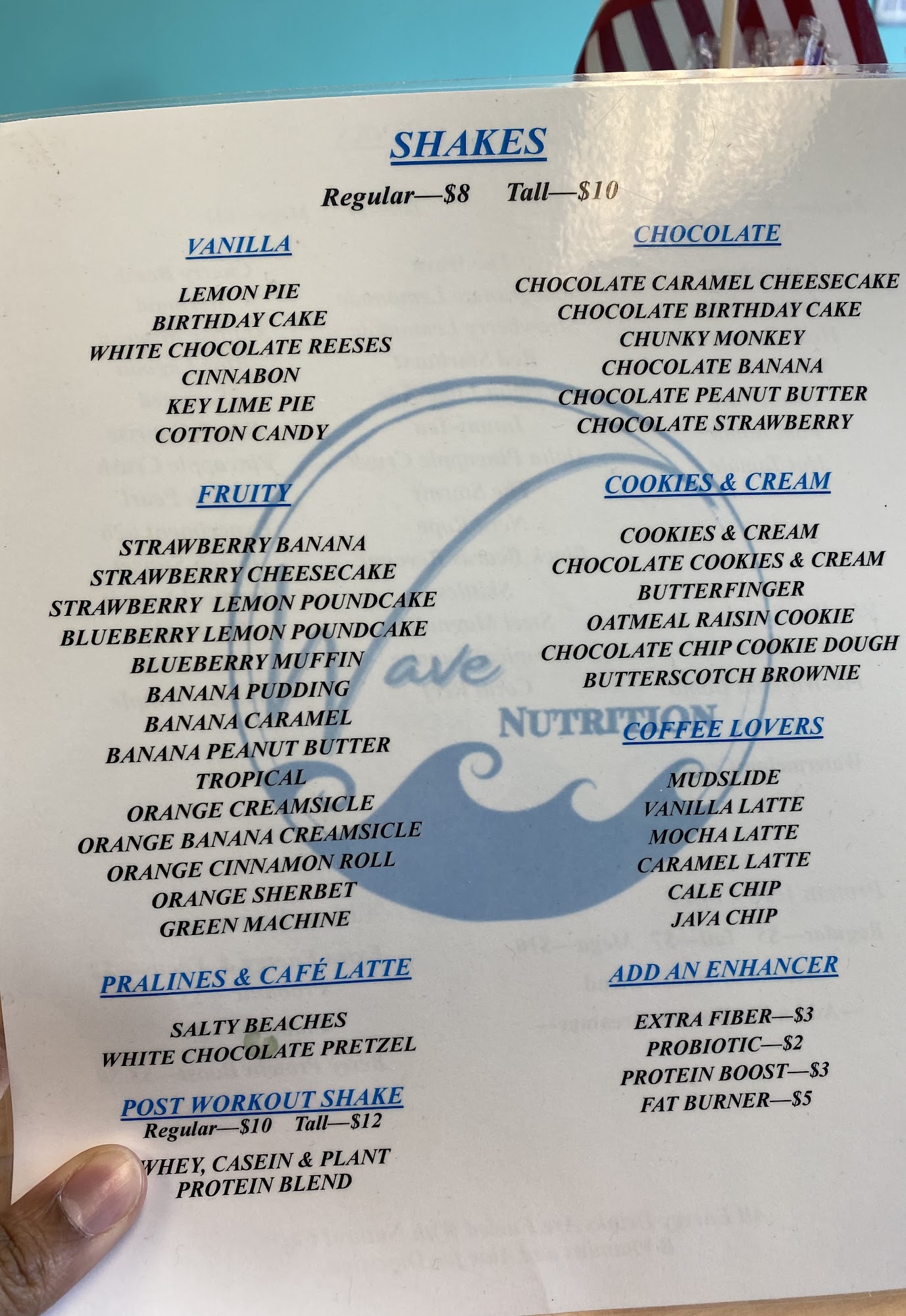 Wave Nutrition Menu