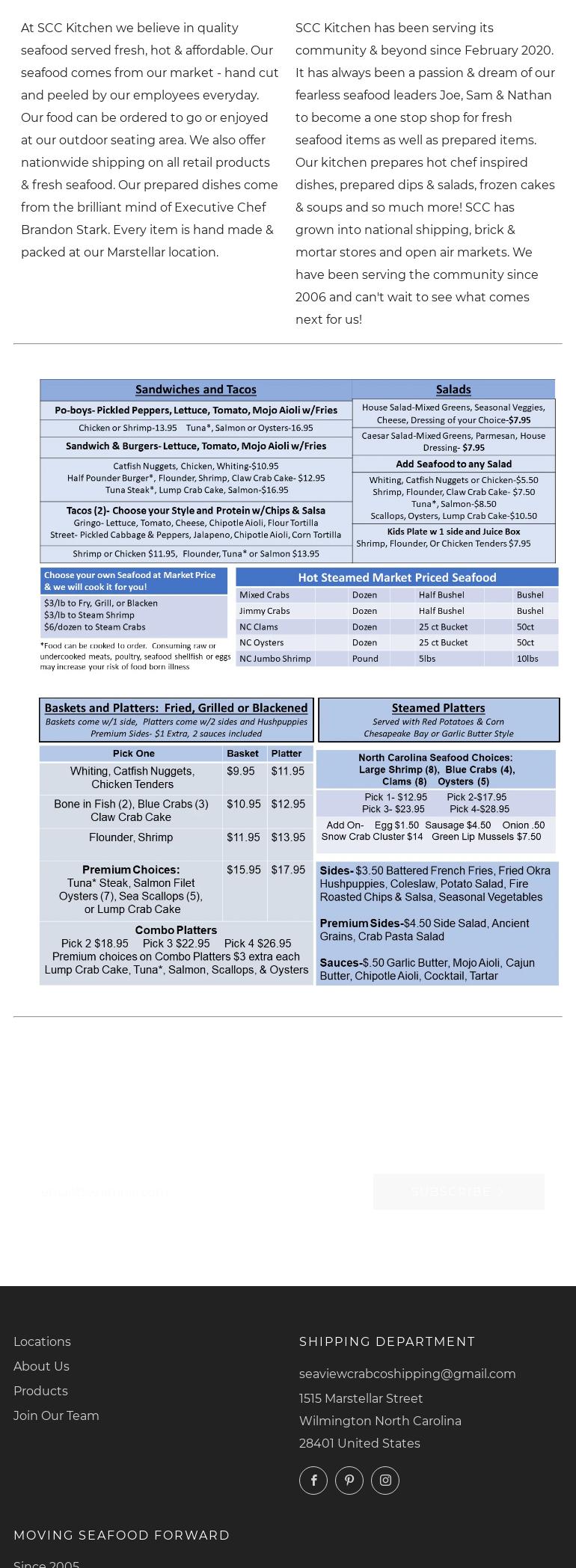 Seaview Crab Company Market Street Open Air Seafood Market Menu