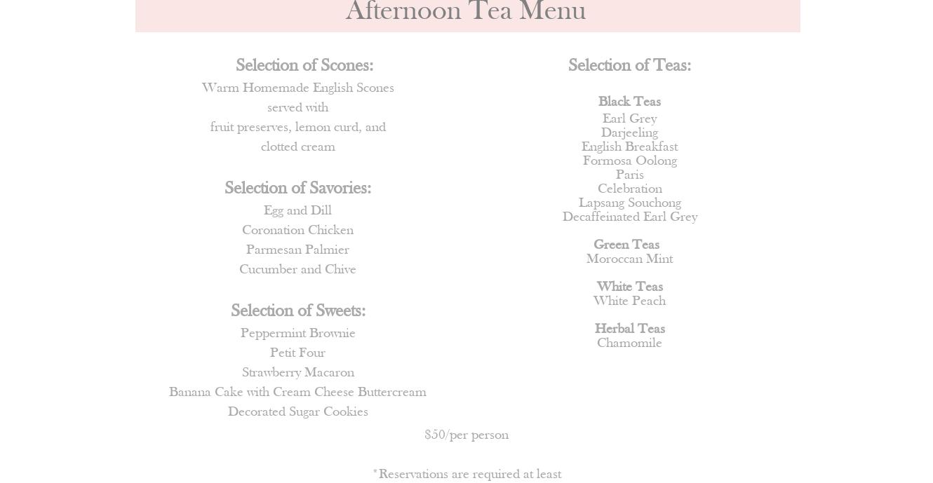 The Timeless Table Menu