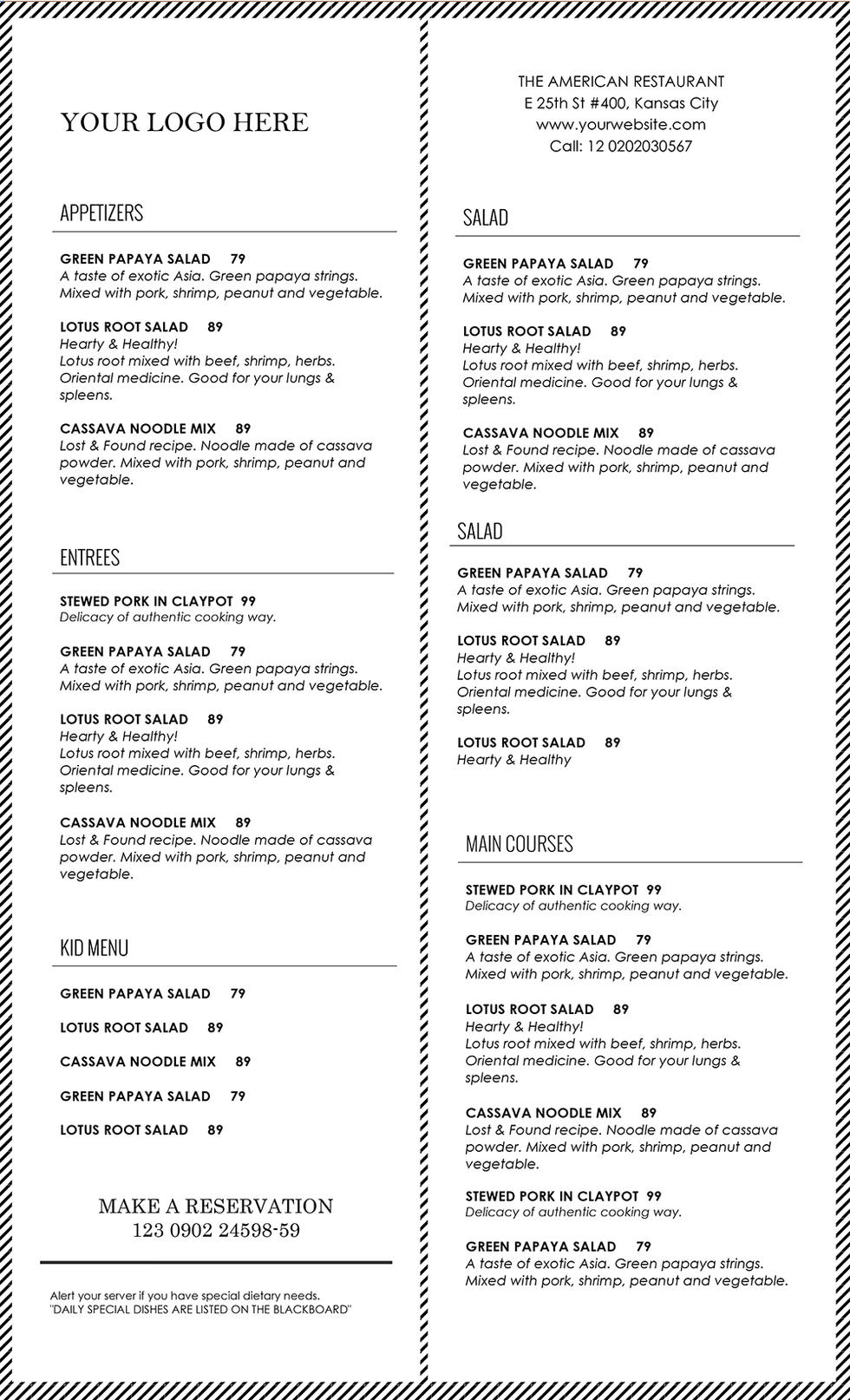 Rumors Lounge Menu