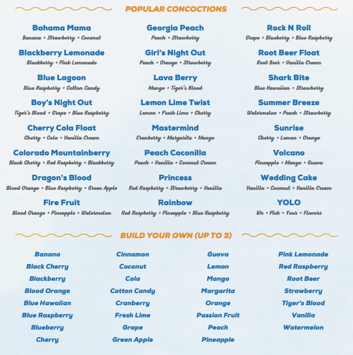 Tropical Sno Aurora Menu