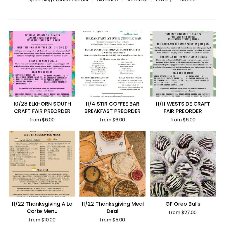 Conscious Comforts Menu