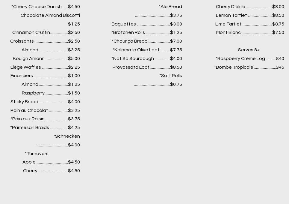 Reis' Bakery Omaha Menu