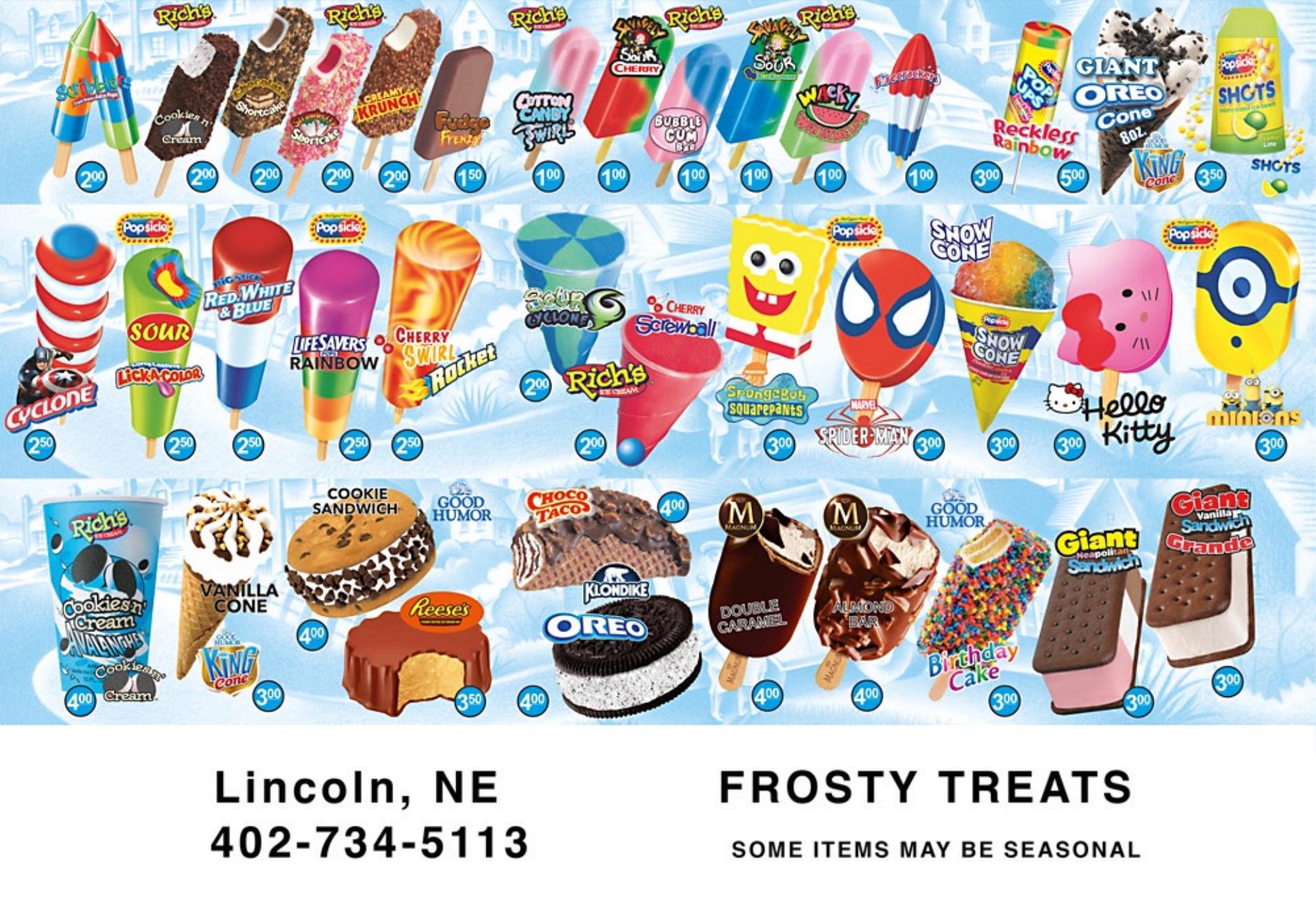 Frosty Treats Menu